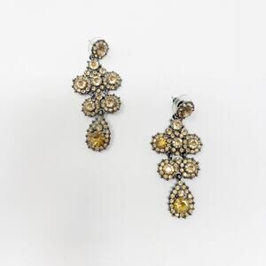Brass Amber Tone Chandelier Embellished Gem Drop Earrings Evening Bridal Fashion